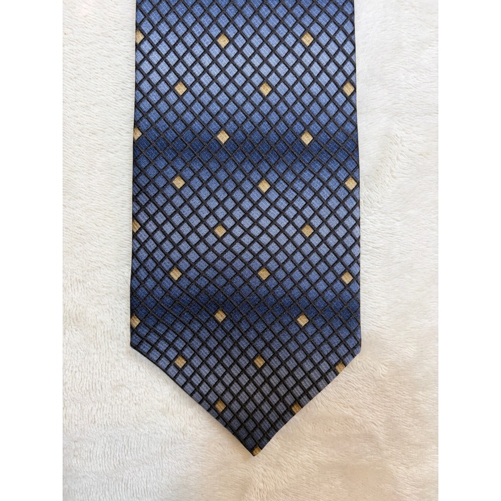 Chereskin Blue Gold Geometric Diamond Silk Necktie Mens OS Excellent